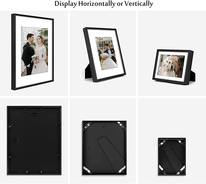Golden State Art, Picture Frame Set 7 Pack, Gallery Wall Frame with One 11x14, Two 8x10, and Four 5x7. Aluminum Photos Frame for Wall or Tabletop Display (Style 1, Black, 7 Pack)
