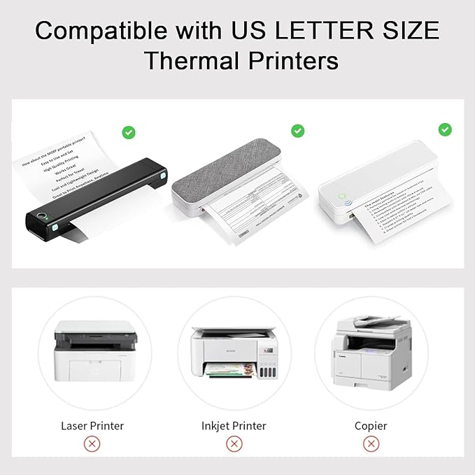400-Sheet Thermal Printer Paper 8.5 x 11 white Continuous Folded Paper 8.5 x 11 Inches US Letter Size for PD-A4/ M832D/ M08F Inkless Printer,Portable Printers Wireless for Travel