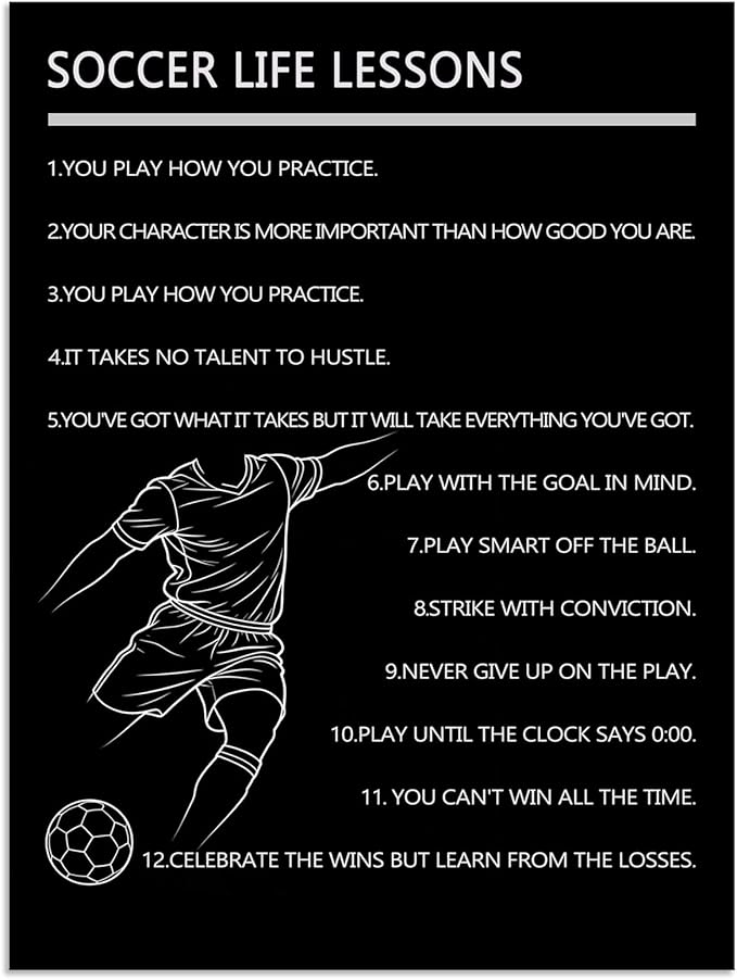 WYJDFART Inspirational “Soccer Life Lessons ” Wall Art Motivational Sports Quotes Poster Canvas printed poster for Boys Bedroom Gym Office Framed Ready to Hang [30" W X 40" H]