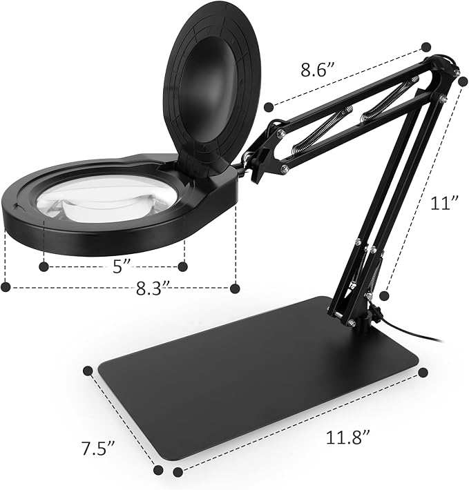 10X Magnifying Glass with Light and Stand,Dimmable Flexible Magnifying Craft Ligh, LED Lighted Magnifier Hands Free for Close Work Craft Reading Painting Hobby (Black-05)