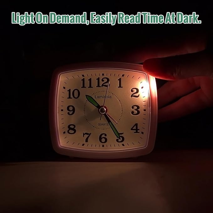 Battery Analog Travel Alarm Clock, Small Clock for Bedroom, Desk Table Shelf Clocks for Room Office Bathroom Vanity, Aesthetic Retro Clocks for Kids Teen Seniors, Mint