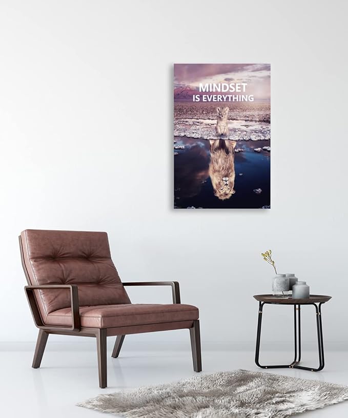 Inspirational Canvas Wall Art Little Lion Big Lion Mindset is Everything Canvas Poster Printing Artwork Inspirational Entrepreneur Art Office Wall Decoration Frame Ready to Hang[24''W x 36''H]