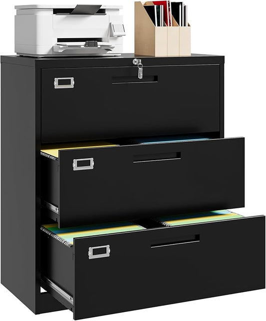 Lateral File Cabinet with Lock, 3 Drawer Metal Filing Cabinet, Lateral Filing Cabinet with Lock for Home Office, Locking Metal Steel Wide File Cabinet for Legal/Letter A4 Size