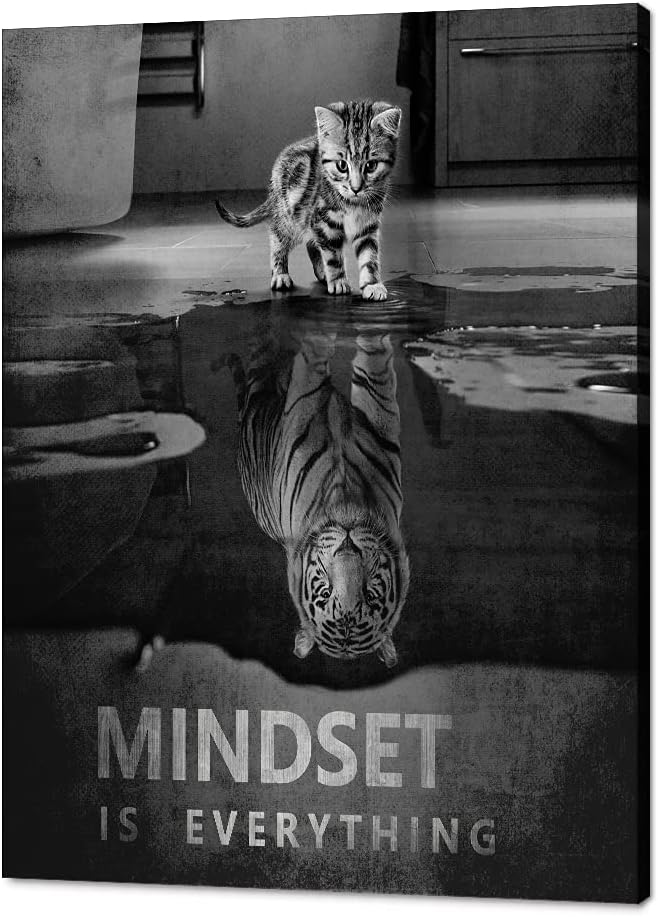 Cute Cat Canvas Prints Wall Art Tiger and Cat Pictures Black and White Animal Posters Painting Modern Inspiring Artwork Wooden Decorations for Guest Room Office Home Framed Ready to Hang -18 x 24 in