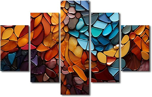 Canvas Wall Art Decor Modern Living Room Wall Art Abstract Colorful Mosaic Style Poster Prints on Canvas 5 Panel Home Wall Art for Bedroom Wall Decor Stretched and Framed Ready to Hang 60x40 in