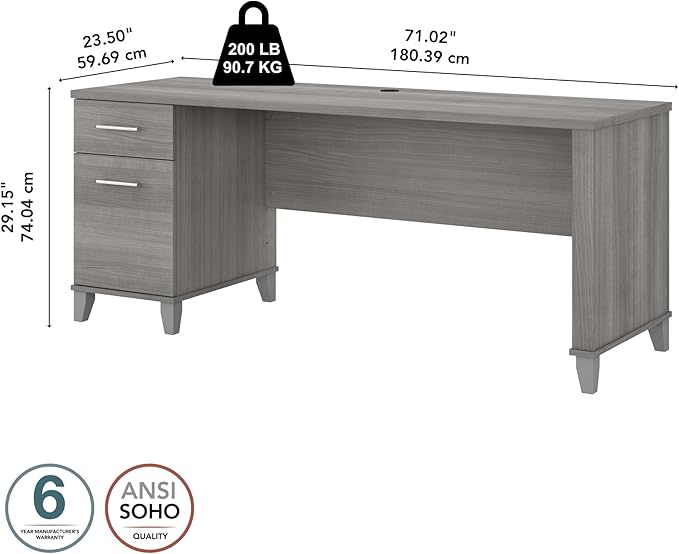 Bush Home 72-inch Home Office Desk with Drawers, Large Computer Table for Personal Workspace, Somerset Collection, Platinum Gray