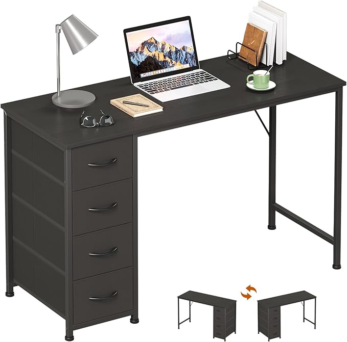 Somdot 47" Computer Desk with 4 Drawers for Bedroom,Simple Home Office Writing Desk,Gaming Table with Storage,Modern Work for Home Office, Study, Living Room,Black