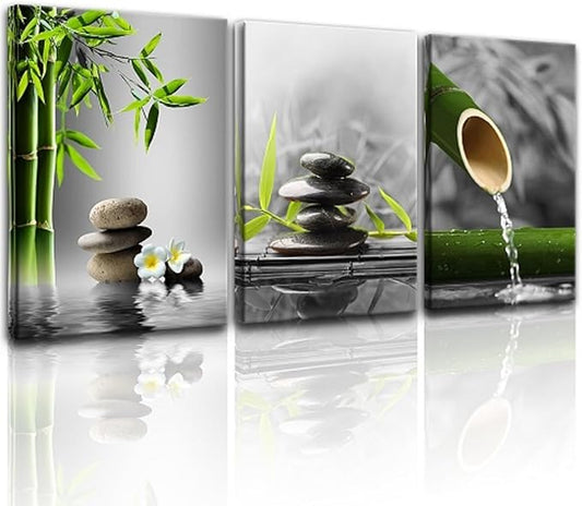 Yxbhhym- Bathroom wall art Black and White Gray Green Room Decor Zen Poster Canvas Pictures Zen Artwork for Spa Living Room Wall Art Kitchen Bedroom Decor Home Framed Prints Art