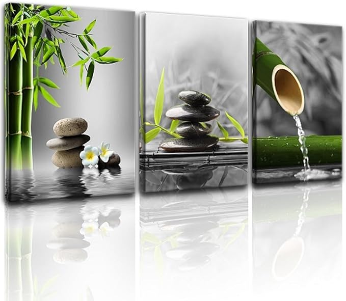 Yxbhhym-Bathroom Decor Black and White Wall Art Gray Green Room Decor Zen Poster Canvas Pictures Zen Artwork for Spa Living Room Decoration Wall Art Bedroom Home Decor Framed Prints Art