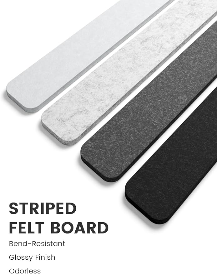 Fluxynara Cork Board Alternative Felt Strip Board 5-Pack 13"x2", Office Pin Board with 35 Push Pins, Adhesive Install for Bedroom Door & Home Office(Concrete Echo)