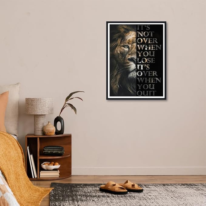 Novatique Motivational Wall Art Inspirational Office Wall Art Lion Canvas Wall Art Framed Ready to Hang Positive Affirmations Wall Decor for Bedroom,12 x 16inch