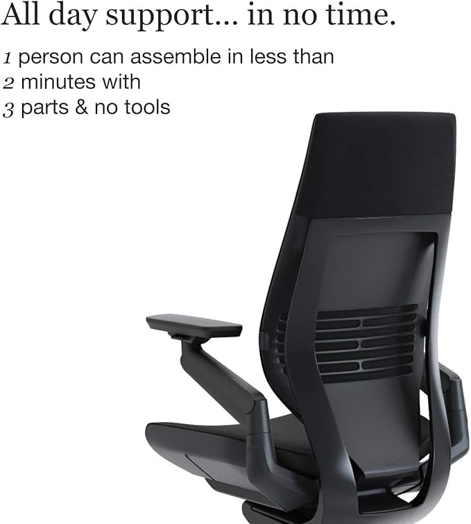 Steelcase Gesture Office Chair - Ergonomic Work Chair with Wheels for Carpet - Comfortable - Intuitive-to-Adjust for Desk - 360-Degree Arms - Licorice Fabric, Dark Frame