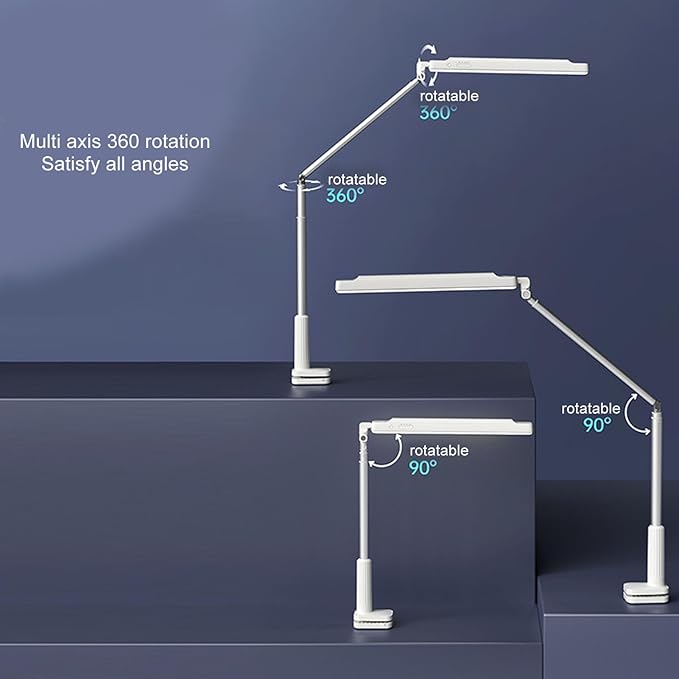 Bewinner LED Desk Lamp with Clamp - Dimmable Tempering Eye Care Desk Light, Extendable Arm Desk Lamps for Home Office, Flexible Tall Task Table Light, Clip on Desk Lamp for Nail Tech