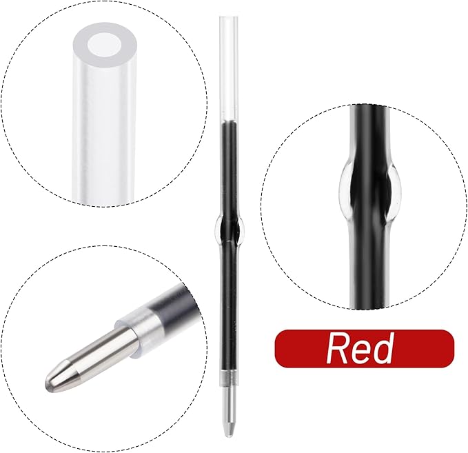 jiebor 100Pcs Beadable Pens Refills Ballpoint Pens Refills Red Ink 1.0mm for Plastic Bead Pens Office Supplies 2.44 Inch