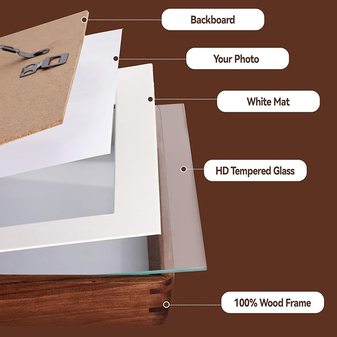 12x16 Collage Picture Frame Walnut Wood, Multiple 6 Photos or 12x16 without Mat, Rustic Photo Frame with Tempered Glass Hanging Displaying Horizontally or Vertically