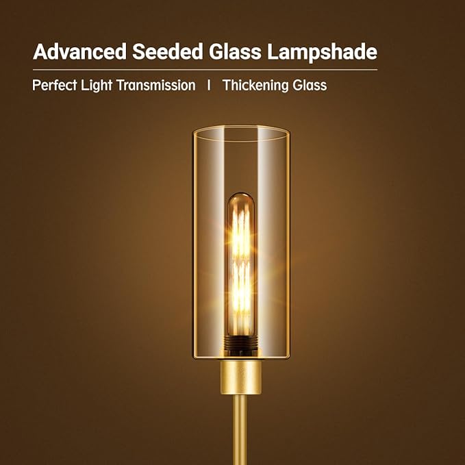 BoostArea Gold Modern Floor Lamp With Glass Lampshade - Simple Design Standing Lamp for Living Room, Bedroom, Office, Kids Room, Reading