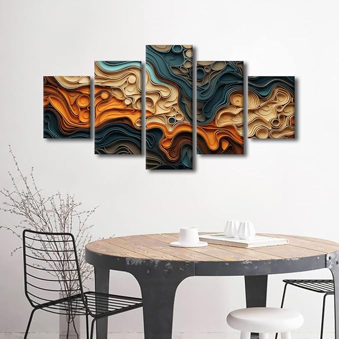 Canvas Wall Art for Home Abstract Poster Prints on Canvas Modern Paper Cut Art Picture Printing 5 Panel Canvas Art for Men Lady Office Wall Decor Stretched and Framed Ready to Hang 60x32 in