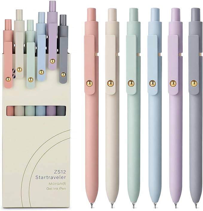 FIOVER Gel Pens, 6pcs 0.7mm Fine Point Black Ink, Quick Dry Smooth Writing Pens for Journaling, Nurse Aesthetic Cute Office School Supplies, Gifts for Women and Men (6Pcs Morandi-Black Ink)