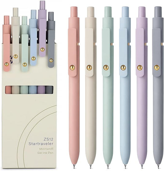 FIOVER Gel Pens, 6pcs 0.7mm Fine Point Black Ink, Quick Dry Smooth Writing Pens for Journaling, Nurse Aesthetic Cute Office School Supplies, Gifts for Women and Men (6Pcs Morandi-Black Ink)