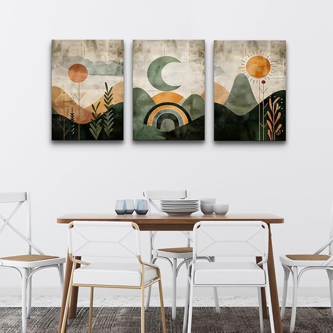 TTHYUEWS Large Wall Decor For Living Room Boho Wall Art For Bedroom Office Wall Decorations Canvas Print Paintings Abstract Geometry Wall Pictures Modern Home Decor Artwork 3 Piece Ready To Hang