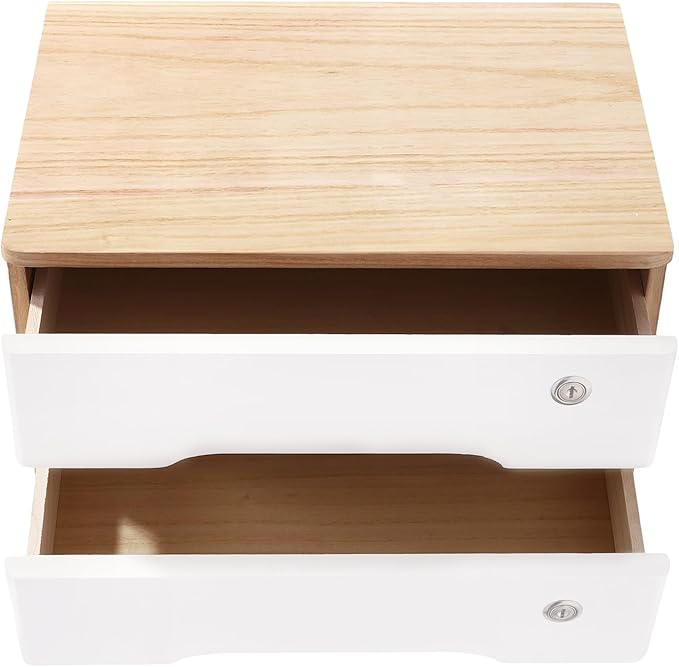 2 Drawers Wooden Desktop Storage Box,Small File Cabinet with Locks,Office Supplies A4 Filing Organizer for School,Classroom,Wood Color,White
