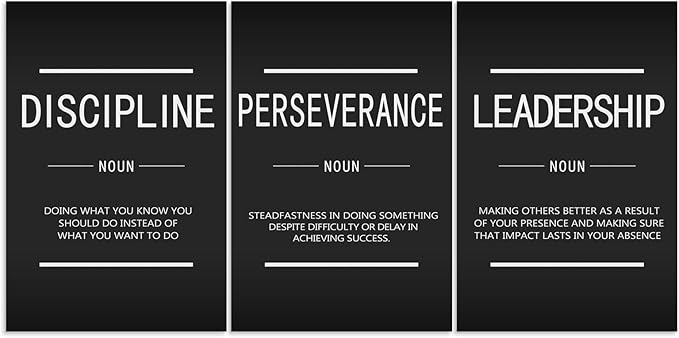 Motivational Canvas Office Print Wall Art Inspirational Picture Discipline Perseverance Leadership Noun Poster Painting Inspiring Artwork for Home Living Room Office Decor Ready to Hang[72''Wx 36''H]