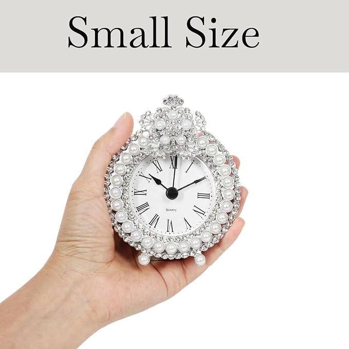Mini Tabletop Clock, Decorative Metal Table Clock with Battery Operated for Bedside, Table, Living Room, Home and Office