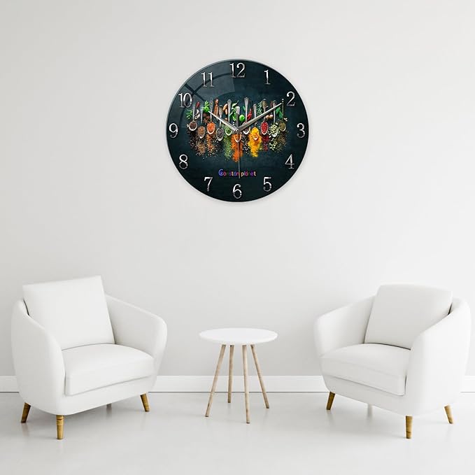 Kitchen Wall Clock Battery Operated 12 Inches Round Decorative Clocks for Walls Glass Wall Clock for Bedroom