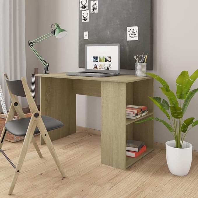 Modern Writing Desk Table with 2 Shelves, Study Computer Desk for Home, Sonoma Oak 43.3"x23.6"x28.7" Engineered Wood