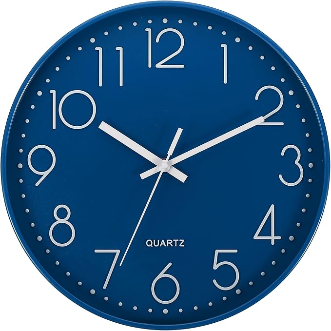 PATIKIL 12 Inch Wall Clock, Battery Operated Silent Non-Ticking Round Wall Clocks for Office Bedroom Decorative, Dark Blue