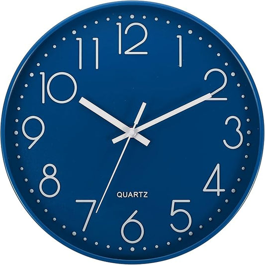 PATIKIL 12 Inch Wall Clock, Battery Operated Silent Non-Ticking Round Wall Clocks for Office Bedroom Decorative, Dark Blue