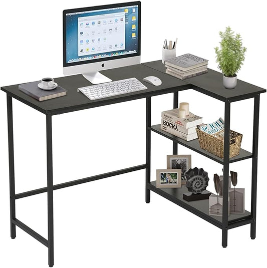 43Inch Corner Computer Desk, Gaming Desk with Reversible Storage Shelves Left/Right,Small L Shaped Desk with 2-Tier Shelves & Adjustable Feet Pad for Home Office Gaming (43 Inch)