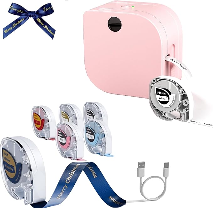 Phomemo P12 Label Maker with 6 Tapes -Ribbon Label Printer Labeler Built-in Cutter with Multiple Template Icon, Small Thermal Transfer Label Printer for Home Office Organization