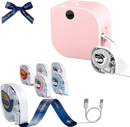 Phomemo P12 Label Maker with 6 Tapes -Ribbon Label Printer Labeler Built-in Cutter with Multiple Template Icon, Small Thermal Transfer Label Printer for Home Office Organization