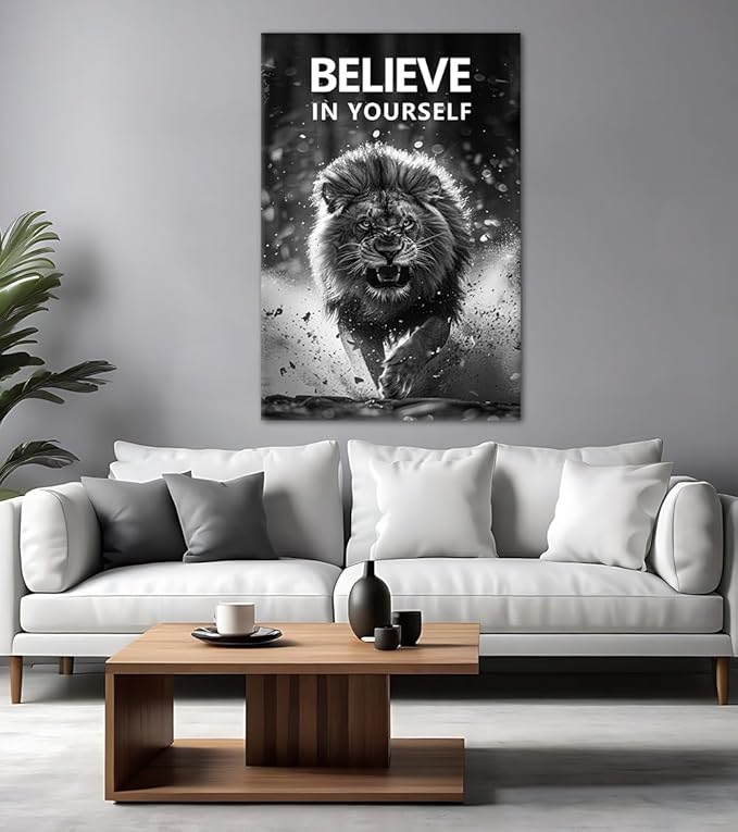 Yatsen Bridge Large Inspirational Canvas Wall Art Motivational Running Lion Poster Wall Decor BELIEVE IN YOURSELF Print Artwork for Office Study Living Room Bedroom Decoration Easy to Hand 28x44inch