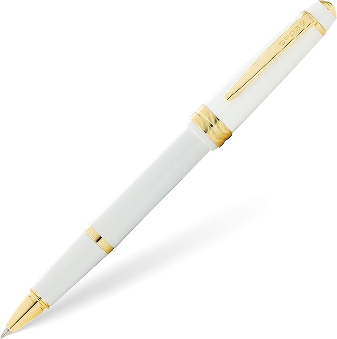 Cross Bailey Light Polished White Resin and Gold Tone Ballpoint Pen - Professional Pen for Effortless Writing - Journaling, Note-Taking & More - Black Ink - Easy Handling - Includes Gift Box