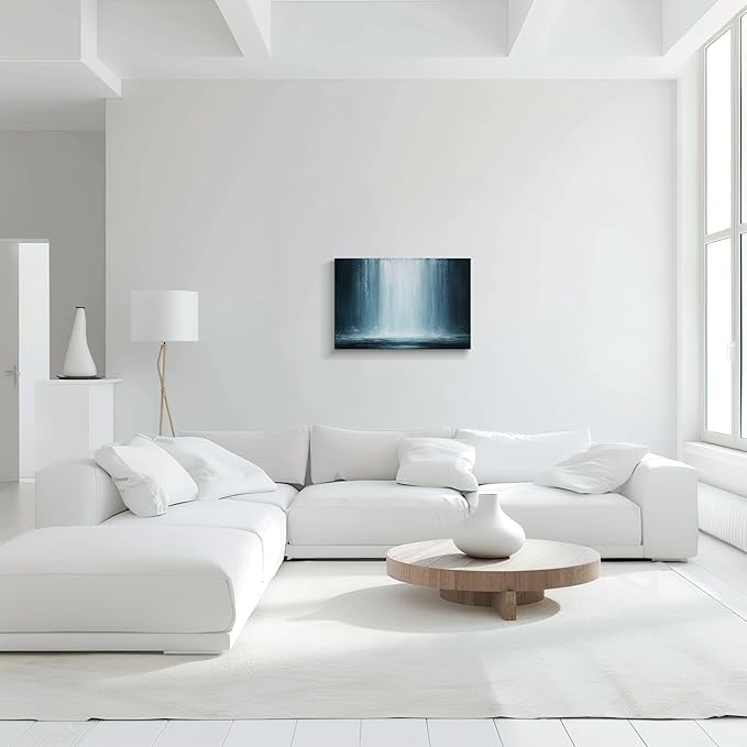 gaosoul Modern Abstract Canvas Wall Art Blue Fantasy Falls Paintings Stylish Framed Minimalism Artwork Prints for Living Room Bedroom Office Decor 24x16in