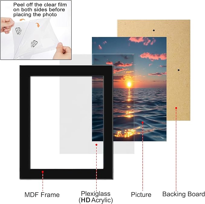 Pacome Picture Frames set with Two 11x14, Four 8x10, Four 5x7 Gallery Wall Frame Set, Collage Picture Frame,10Pack Farmhouse wood Photo Frames for living room Wall Gallery Decor or Desk,Black