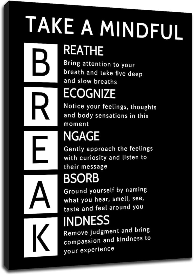 Take A Mindful Break Inspirational Canvas Wall Art Office Poster Decor Motivational Quotes Picture Painting Home Print Artwork for Living Room Workplace Classroom Gym Ready to Hang [24''Wx36''H]