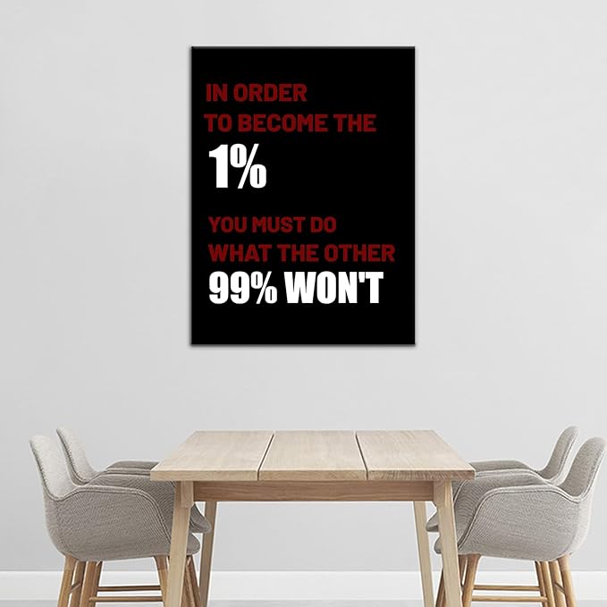 Inspirational Canvas Wall Art for Office In Order To Become The 1% Motivation Positive Quotes black Background Poster Prints Artwork for Home Bedroom Office Stretched and Framed [18''Wx24''H]