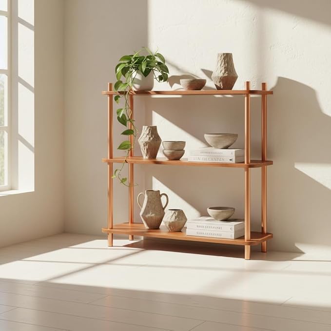Vintage 3 Tier Wooden Bookshelf,Small Shelf Organizer,Sturdy Bookcase, Modern Small Shelf Stand, Floor Standing Shelf,Stable Display Stand for Home Office (31.5 in)