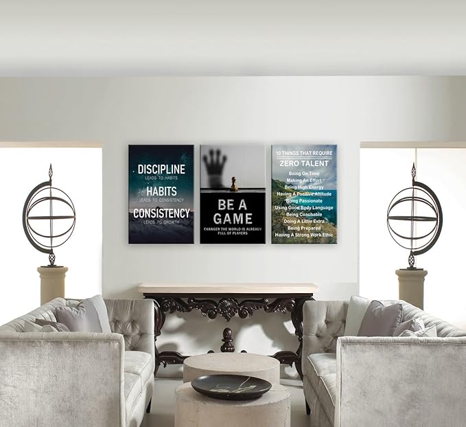 Discipline Habits Consistency Inspirational Wall Art Motivational Quote Canvas Be A Game Changer Print Positive Speech Quotes Canvas Painting Office Wall Decor Framed Artwork [48" W X 24" H]