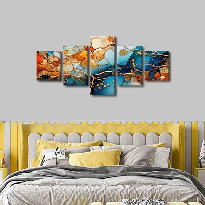 Abstract Canvas Wall Art Modern Living Room Home Wall Decor 5 Panel Abstract Colorful Autumn Winter Painting Art for Boy Girl Bedroom Decoration Stretched and Framed Ready to Hang 50x24 in