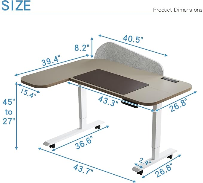 Gaming Electric Standing Desk L Shaped with Privacy Screen, 59 Inch PC Computer Desk,Large Surface for Monitors