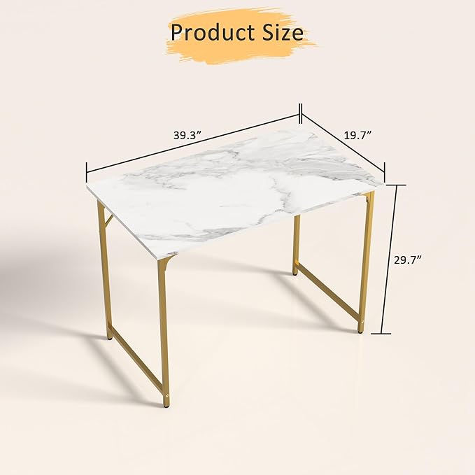 39 Inch Computer Desk with Wood Board and Metal Frame, Modern Simple Style Work Desk with Adjustable Feet, Study Gaming Desk Table for Home Office, Bedroom, Small Spaces