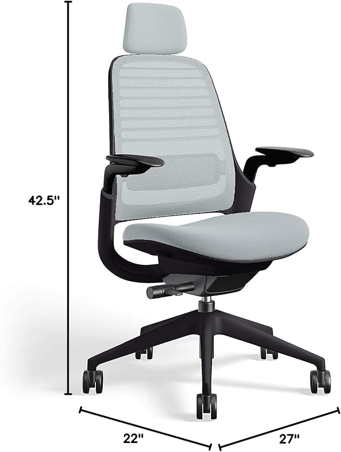 Steelcase Series 1 Office Chair with Headrest, Graphite Frame, Cogent Connect Nickel