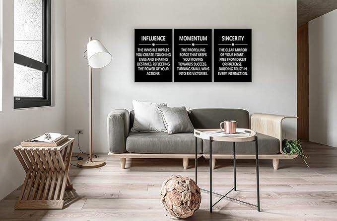 Inspirational Wall Art Canvas Print 3 Pieces Influence Momentum Sincerity Picture Office Home Living Room Wall Decor Inspiring Framed Prints Motivational Quotes for Wall Decoration [60" W X 28" H]