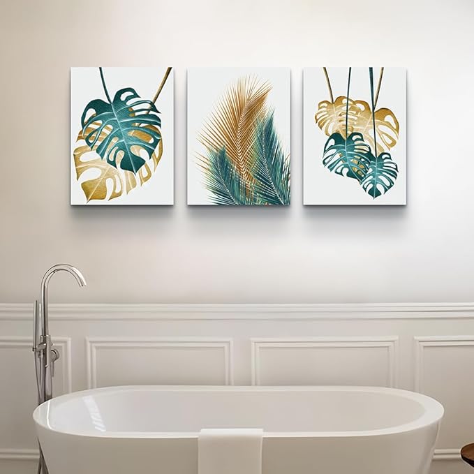 Lapremoly 3 Piece Abstract Leaves Wall Paintings Canvas Wall Art For Living Room Large Wall Decorations For Bedroom Kitchen Dining Room Wall Decor Office Wall Pictures Prints Art Room Home Decor