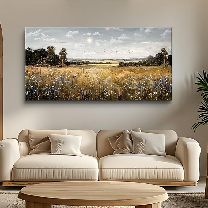 KELIYUAN Large Canvas Wall Art For Living Room Farmhouse Wall Decor For Bedroom Office Decorations Field Scenery Painting Countryside Wall Pictures Artwork Modern Ready To Hang Home Decor 24"X48"