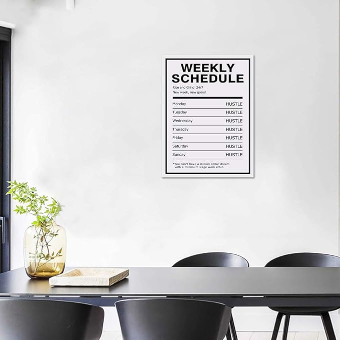 Weekly Schedule Inspirational Wall Art Motivational Entrepreneur Quote Painting Prints on Canvas Success Inspiring Hustle Posters Rise Grind Pictures Artwork Home Office Decor Framed (18”Wx24”H)